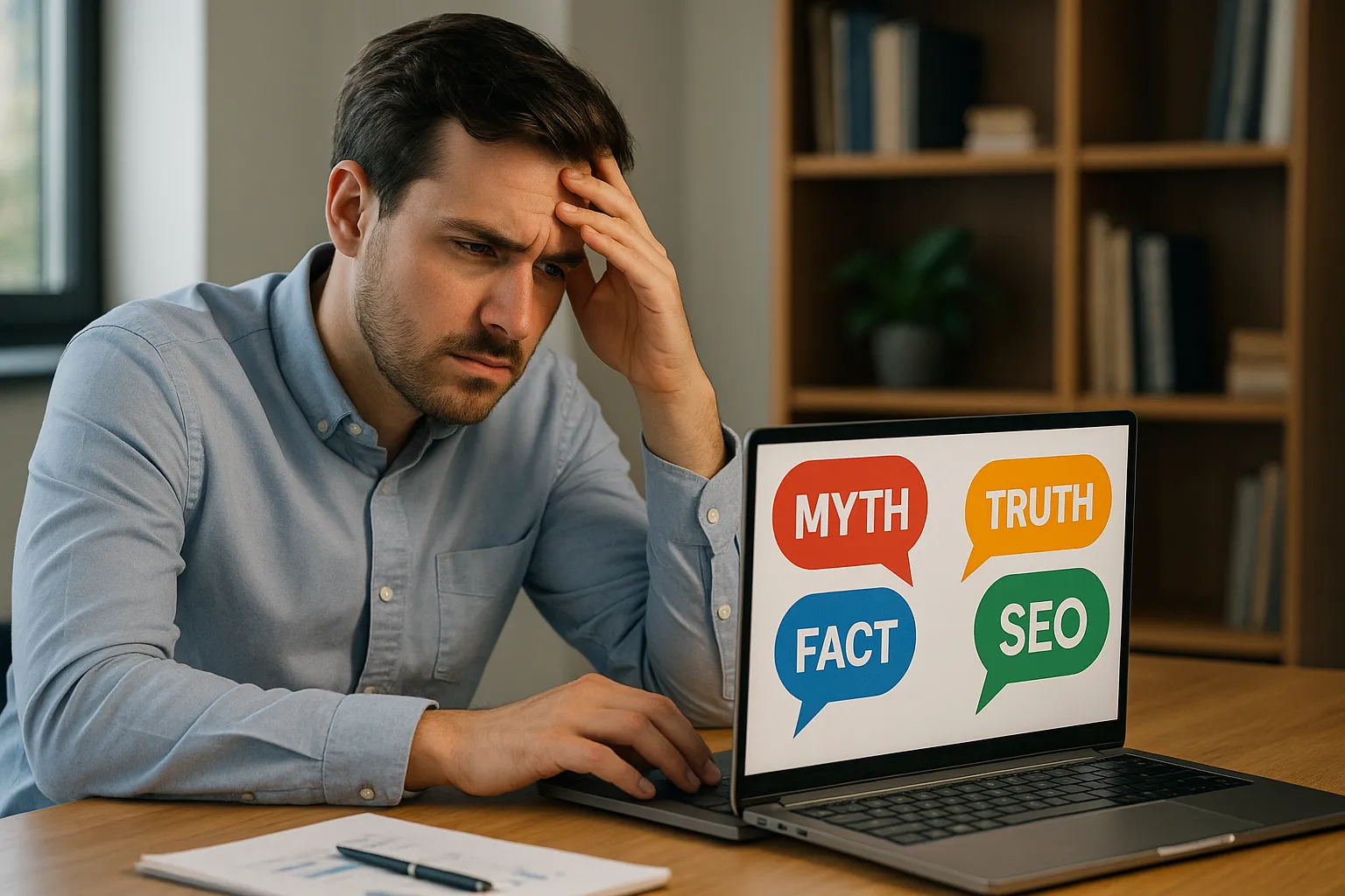 Man frustrated with SEO Myths in 2025