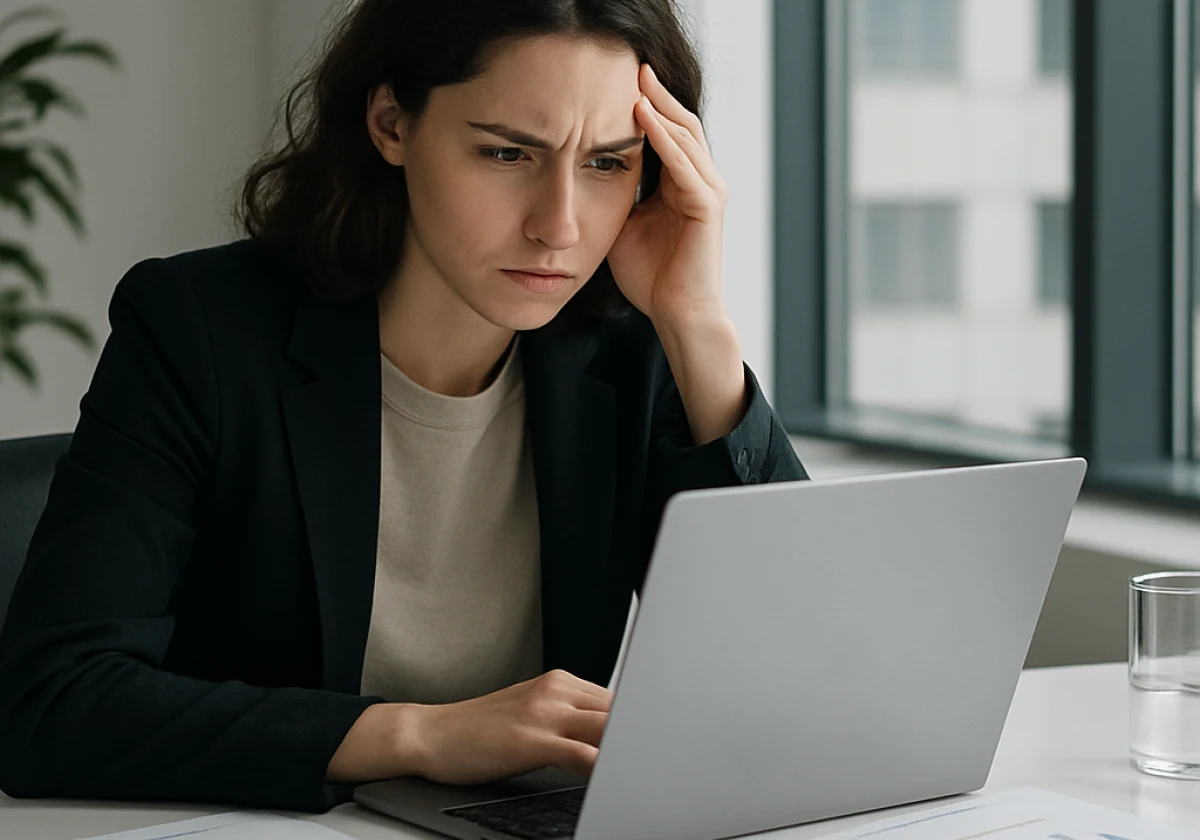Digital marketing manager at her minimalist desk